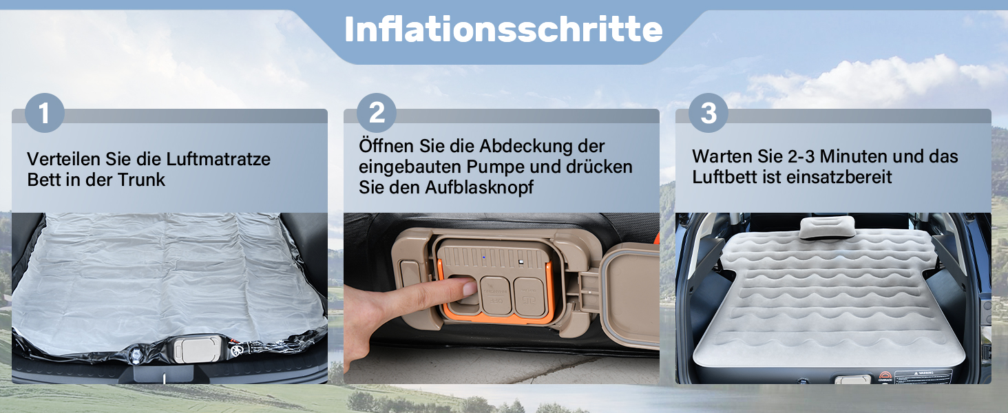 Автоматичний надувний матрац для заднього сидіння авто Coverado - з вбудованим насосом та подушками. Універсальний, підходить для більшості авто та SUV.