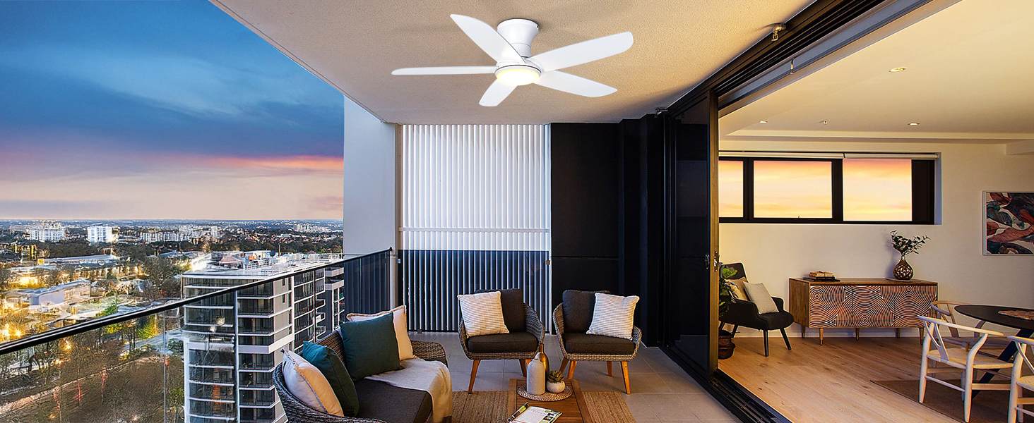 Стеляний вентилятор Ohniyou з підсвіткою та пультом керування, 117 см, керування через додаток, регульована яскравість, тихий DC-двигун, для спальні, тераси, кухні (білий)