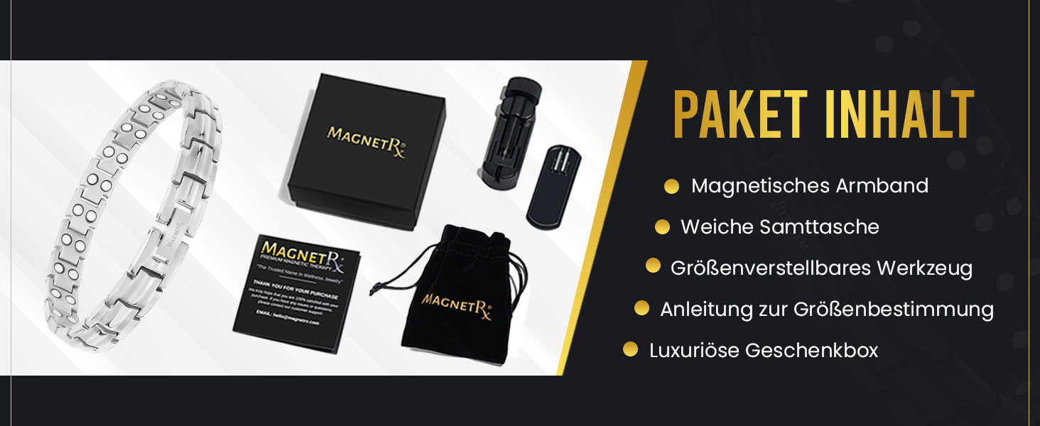 Браслет на руку з титану MagnetRX® Ultrastarkes для жінок – Магнітний браслет з титану, регульований розмір, інструмент для визначення розміру, сріблястий