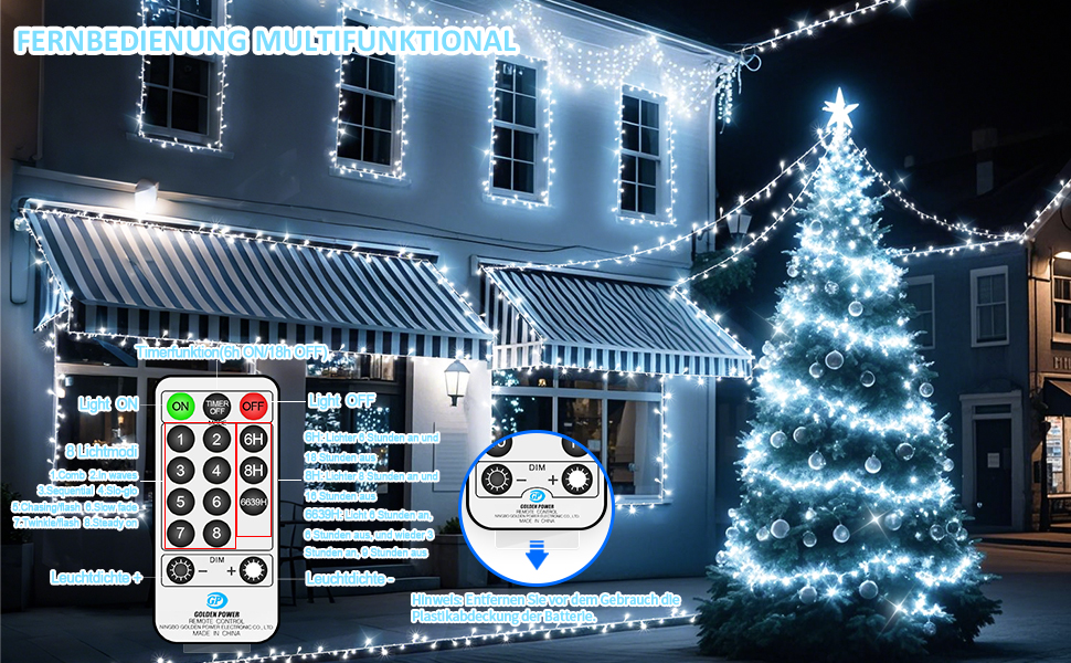 Льод-гірлянда LED 1400 LED: тепле світло, водонепроникна, на батарейках, з пультом, для дому та саду, вечірки, весілля, балкона, ялинки