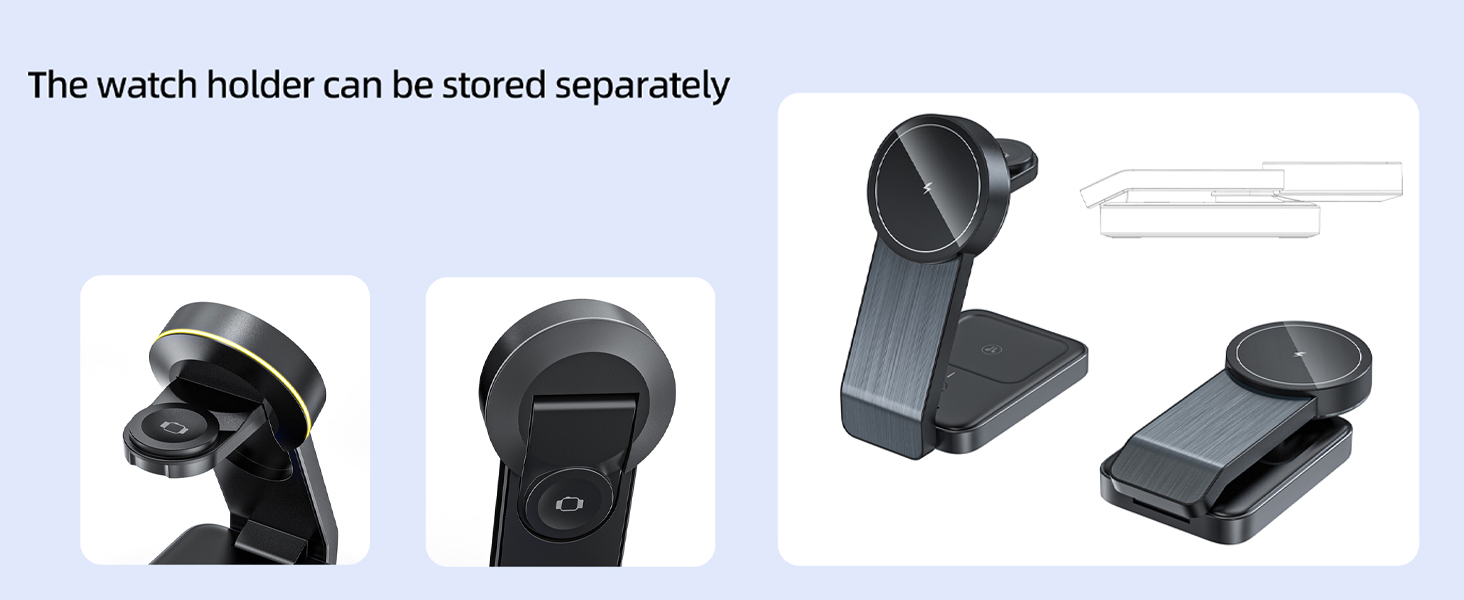 Бездротовий зарядний пристрій MagSafe 3-в-1 15W для iPhone 16/15/14 Pro Max, Apple Watch (iWatch 10/SE/9) та AirPods Pro - Чорний