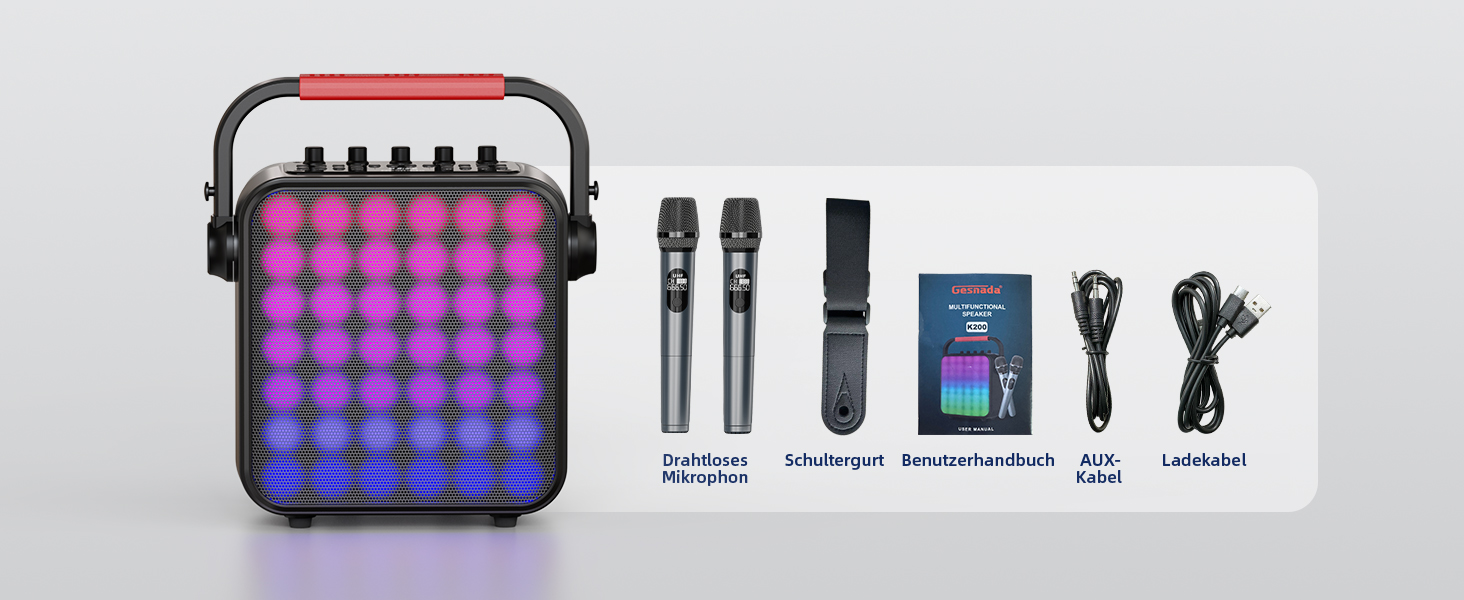 Караоке Машина з 2 мікрофонами, Bluetooth, PA Система з FM, USB, TF, AUX, Ехо, Регулювання Bass/Treble, Чорний