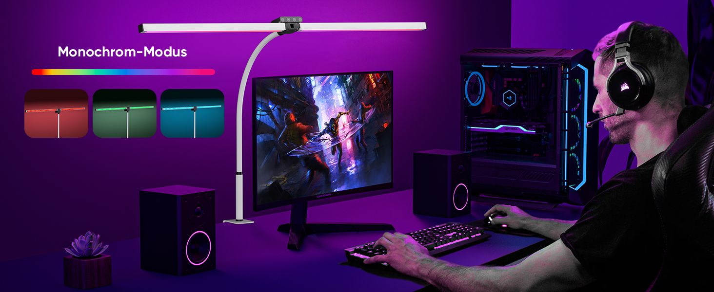LED лампа для столу Doppelkopf з RGB, регулюванням яскравості 24W, з пультом дистанційного керування, кріпленням, денним світлом, безступеневим регулюванням & кольором, для офісу та дому (чорна) (білий)