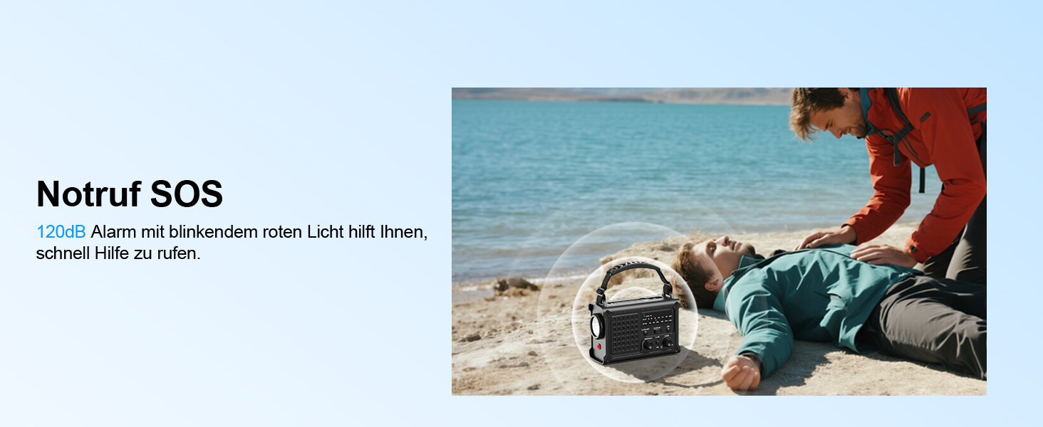 Радіо на сонячній енергії ROCAM 12000mAh з ручним генератором, AM/FM, LED ліхтарик, USB, SOS, IPX6, для кемпінгу та надзвичайних ситуацій (Чорний)