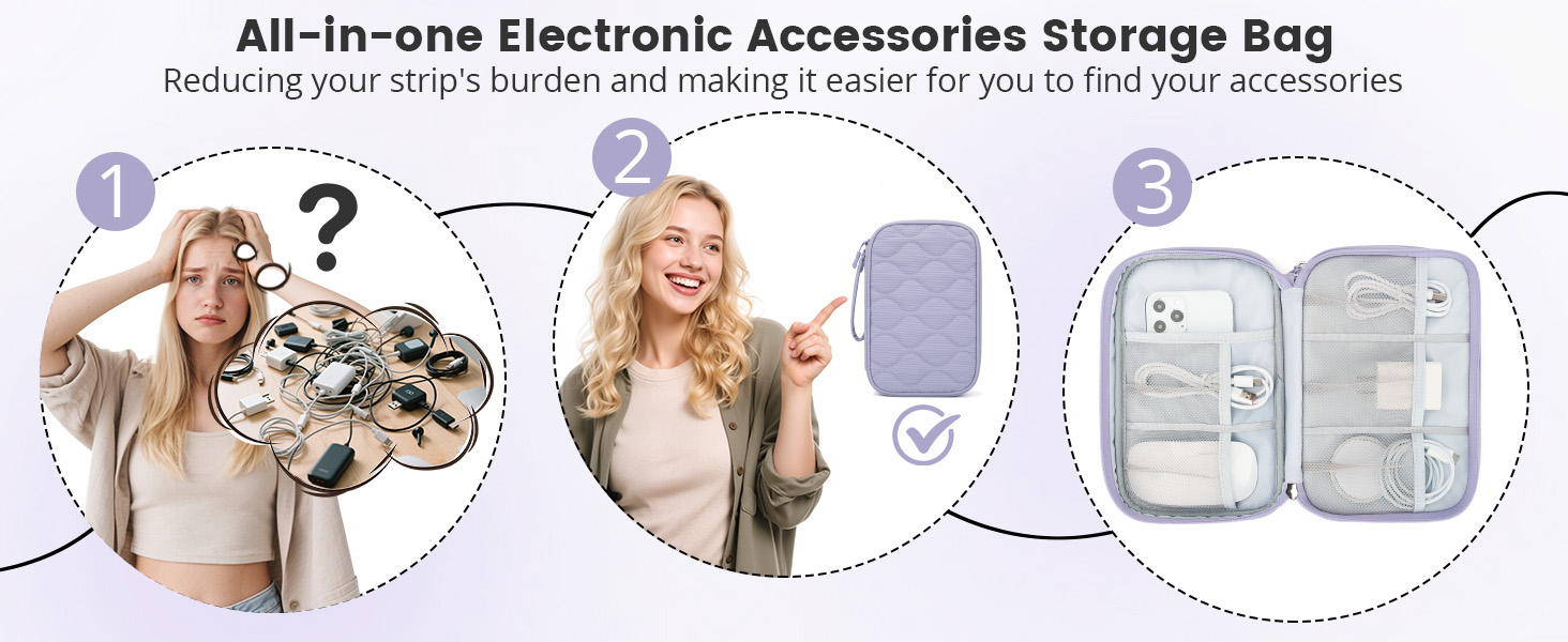 Органайзер для кабелів Skycase Kabeltasche, дорожній чохол для гаджетів та аксесуарів (світло-фіолетовий, XL)