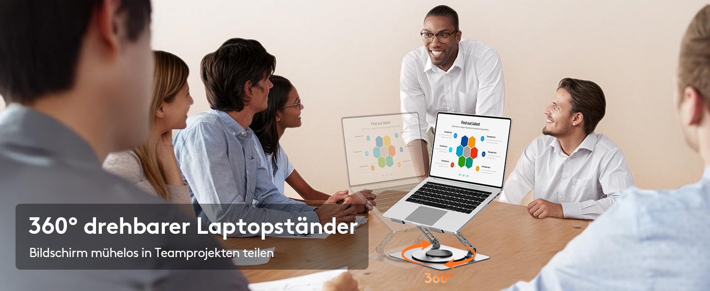 Підставка для ноутбука TECKNET 360° - регульована висота, металева, ергономічна, сумісна з MacBook, Dell (до 17.3