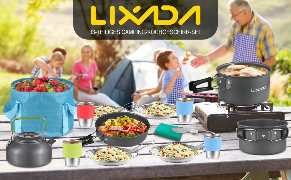 Набір посуду для кемпінгу Lixada: каструля, плитка, столові прилади (2-3 особи), для пікніків та BBQ