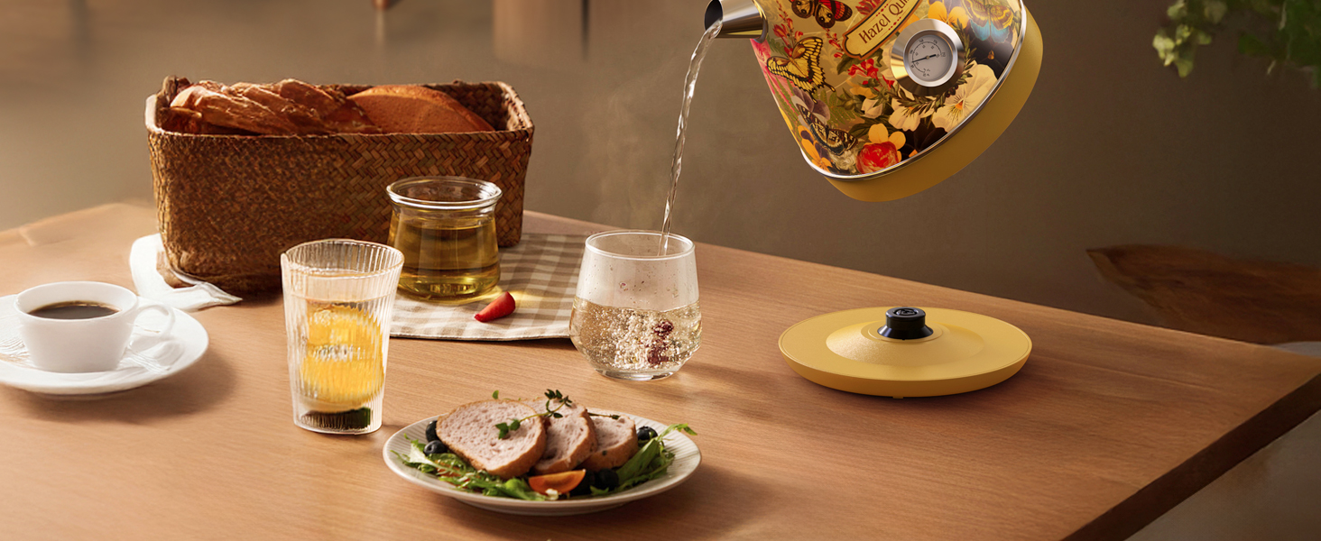 Електричний чайник Hazel Quinn з нержавіючої сталі, без BPA, STRIX-контролер, поворотна база 360°, індикатор температури, ретро-дизайн, автоматичне відключення, 2200 Вт, 1.7 л, м'ятно-зелений