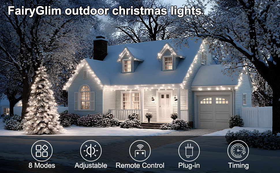 Різдвяна гірлянда з пультом дистанційного керування, 10 м, 100 LED, вологостійка для зовнішнього використання, 8 режимів. Ідеально підходить для садів, вечірок, терас та балконів, святкова декор. (Холодне біле світло, 10м, 100 LED)