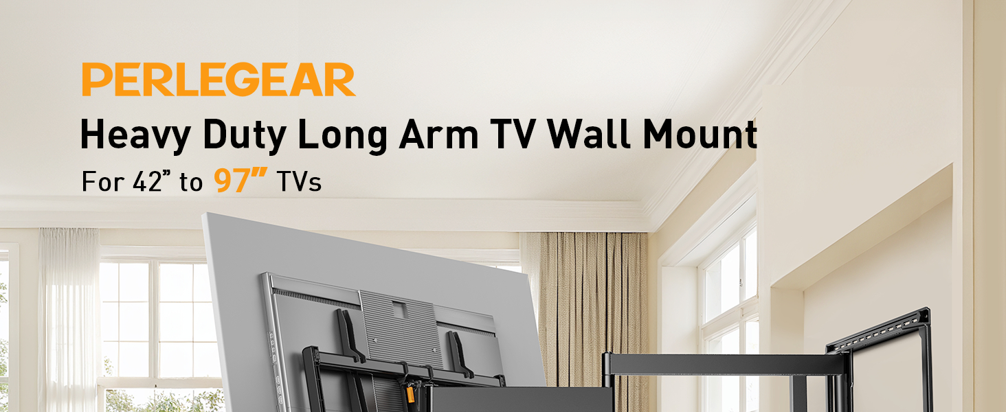 Кріплення для телевізора Perlegear: 42-90 дюймів, до 68 кг, подовжений кронштейн, повний рух, VESA 800x400 мм