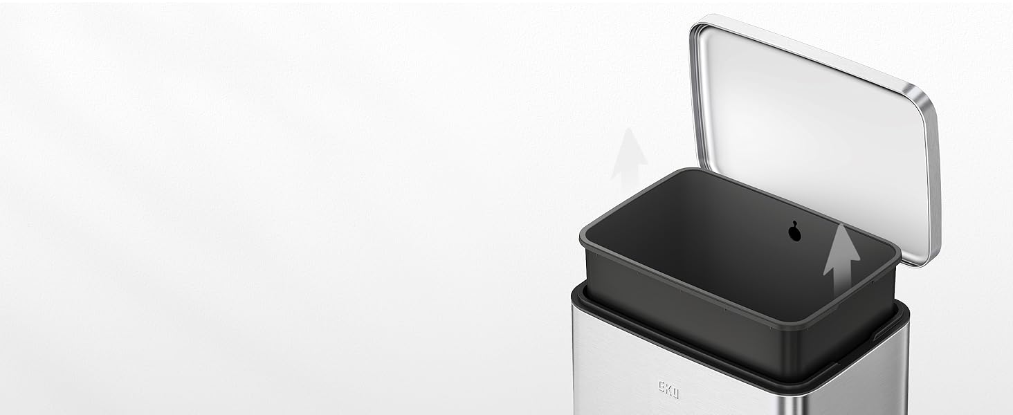 Відро для сміття EKO Madison 30л з м'яким закриттям кришки, нержавіюча сталь, знімний внутрішній відерце, стійке до відбитків пальців, з 20 мішками для сміття 30л