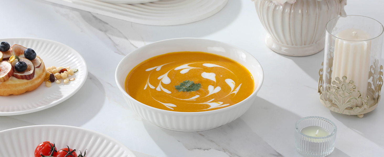 MALACASA LEILA Набір посуду на 6 осіб, 24 елементи: тарілки, миски, порцеляна, ручна робота, для мікрохвильовки та посудомийної машини, білий