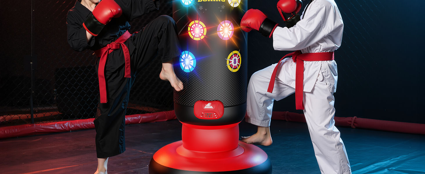 Інтерактивна дитяча боксерська груша з підсвіткою та звуком, надувна, з рукавичками, для хлопчиків 6-12 років, червона