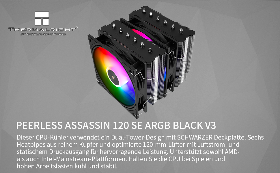 Охолоджувач процесора Thermalright Peerless Assassin 120 SE V3: 6 heatpipes, 2 вентилятори 120mm, AM5/LGA 1700/1851/115X/1200