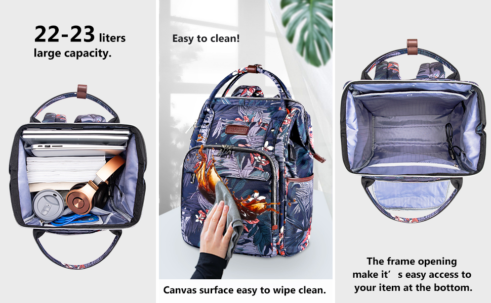 Рюкзак для ноутбука Vankean для жінок, 15.6-16.2 дюйми, з USB-портом, водонепроникний, для роботи/школи/подорожей, квітковий дизайн, темно-синій/червоний