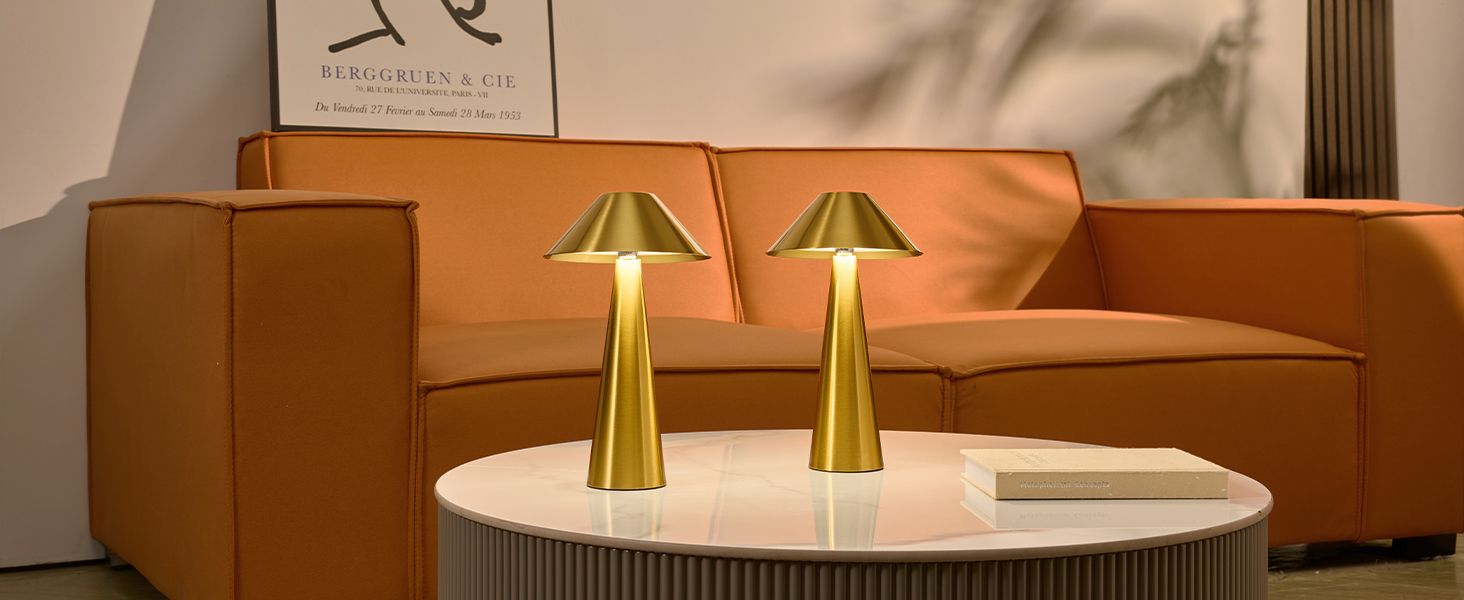 BOJIM 2 шт. LED настільна лампа золота, акумуляторна, USB, бездротова, диммування, магнітна, IP54, вологостійка, для балкона, поворотний наголовник