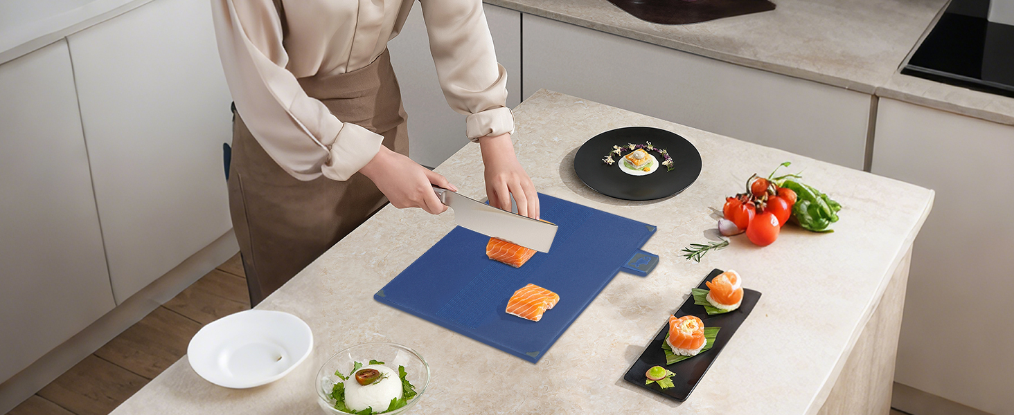 Набір з 3 дерев'яних обробних дощок, великі, з антибактеріальним покриттям, з пресом для часнику, для кухні, для овочів/фруктів/м'яса, бежевий+зелений+темно-синій