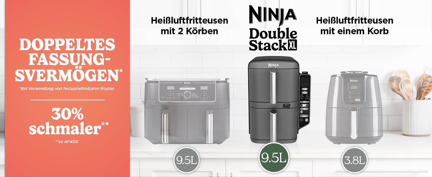 Фритюрниця повітряна Ninja Double Stack XL 9.5L з цифровим термометром, сіра SL451EU