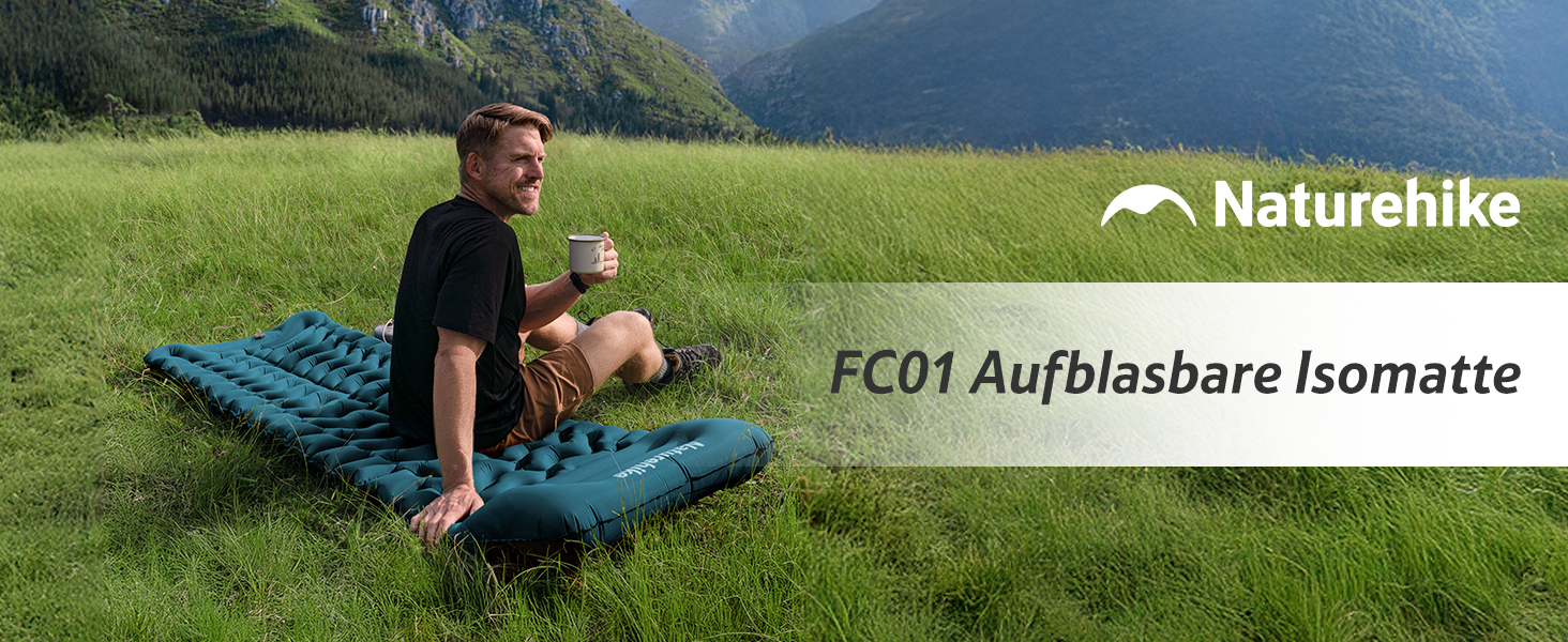 Килимок для кемпінгу Naturehike, ультралегкий надувний, з інтегрованим насосом, для велосипедних походів та наметів, синій, одинарний
