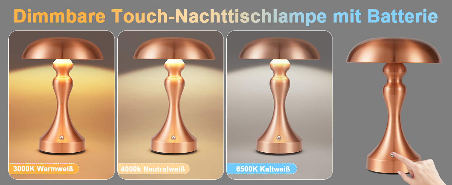 Бездротова настільна лампа з LED-підсвічуванням, сенсорне керування, регулювання яскравості, вінтажний стиль, USB-зарядка, нічник для спальні/вітальні (червоно-бронзова, 2 шт.)