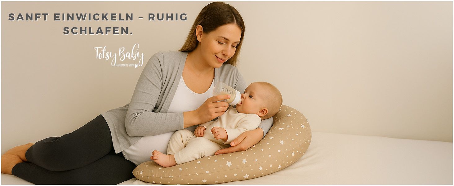Подушка для вагітних Totsy Baby XXL 190 см - подушка для сну на боці, підтримка тіла, бавовна Oeko-Tex, бежево-біла зі зірками