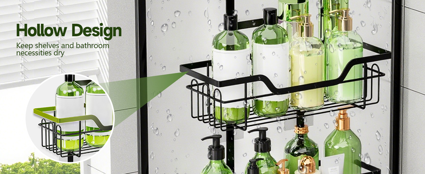 Поличка для душу без свердління, чорна, настінна, для скляних дверей, з 3 кошиками для шампуню та гелю для душу, стильна модель A