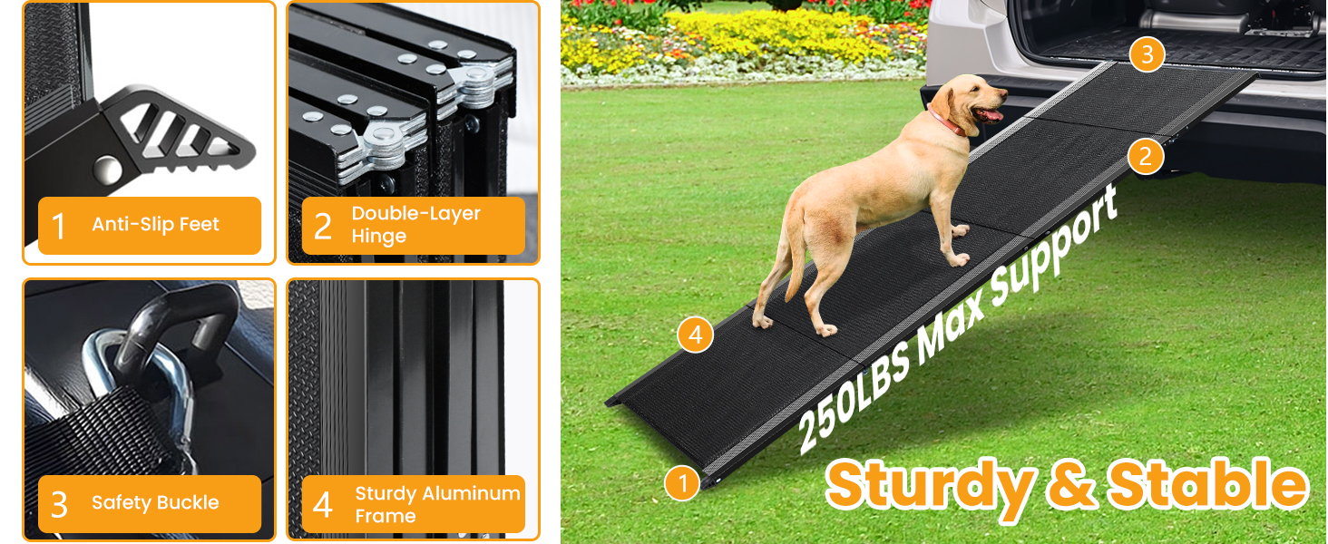 Рампа для собак у машину, розкладна, 180 см, широка 44 см, для великих та середніх собак до 110 кг, антиковзка, для авто, SUV, вантажівок та зовнішніх сходів