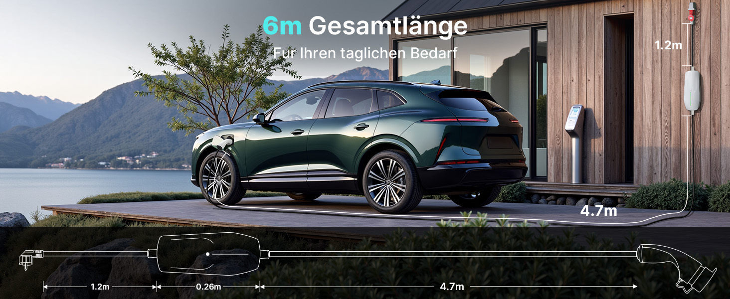 Teskee Мо́більна зарядна станція для електромобілів 11 кВт, роз'єм Type 2, кабель 6 метрів, 3-фазний CEE-штекер