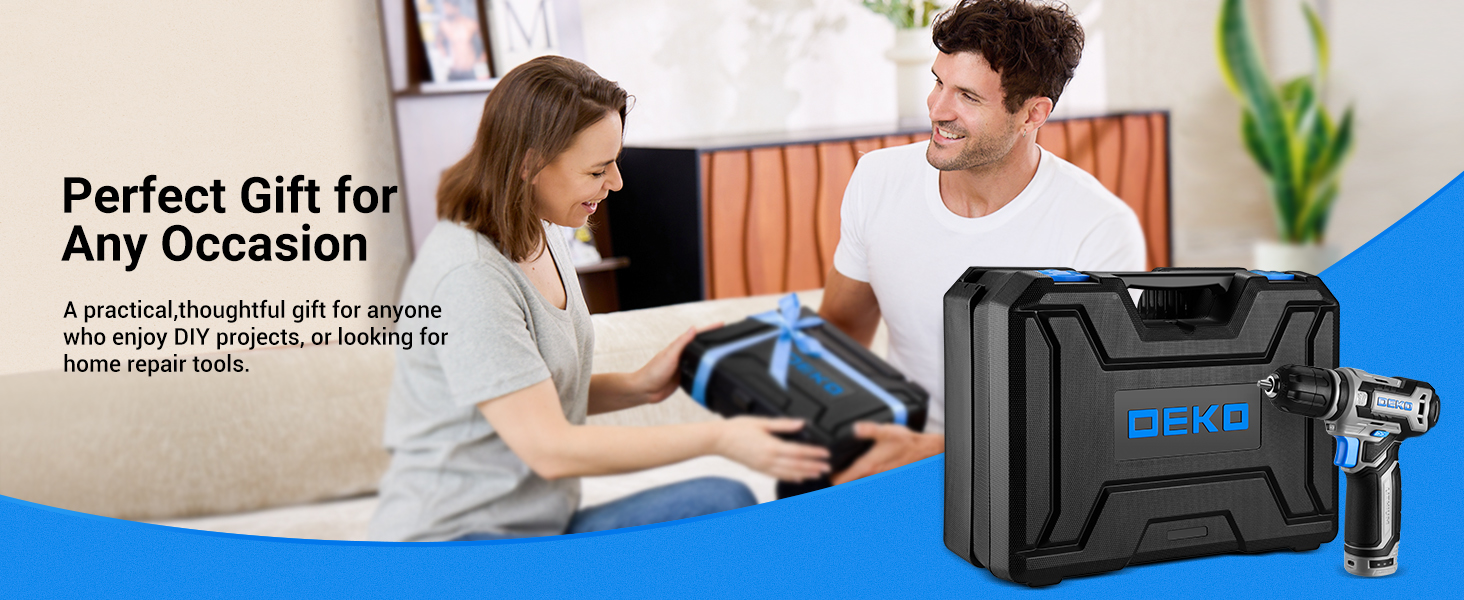Набір акумуляторної дрилі DEKO 12V: 238 штук у кейсі. Акумуляторна дриль-шуруповерт для дому, рукоділля та ремонту. Комплект інструментів (блакитний)
