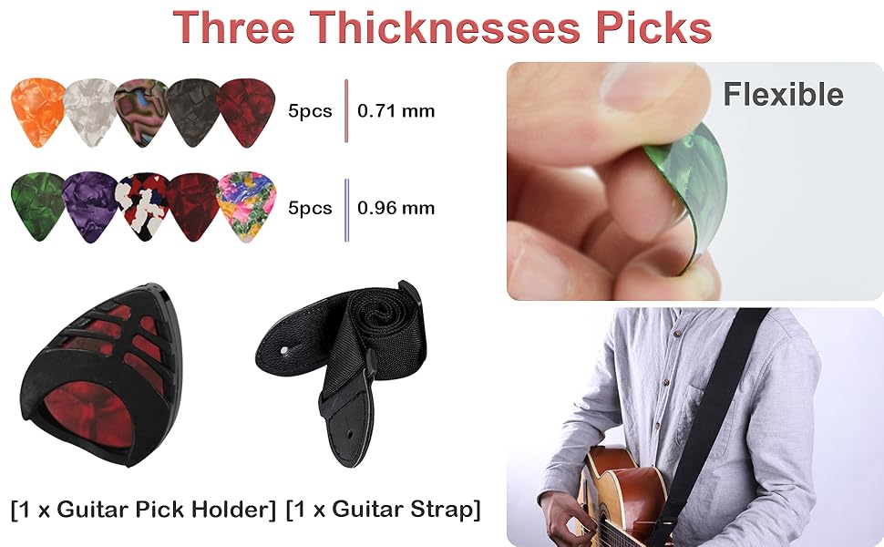 Набір аксесуарів для гітари TTCR-II, 78 шт: стійка, тюнер, каподастр, медіатори, струни, фінгерпіки, захист пальців, ремінь