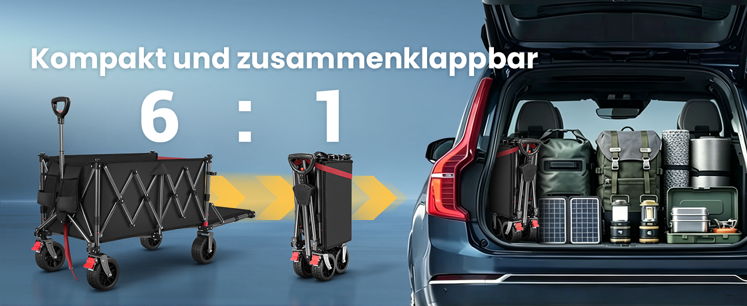 Візок-телега YEAUPE PRO складний 220л, 200кг, чорний - для фестивалів, пляжу, саду, покупок