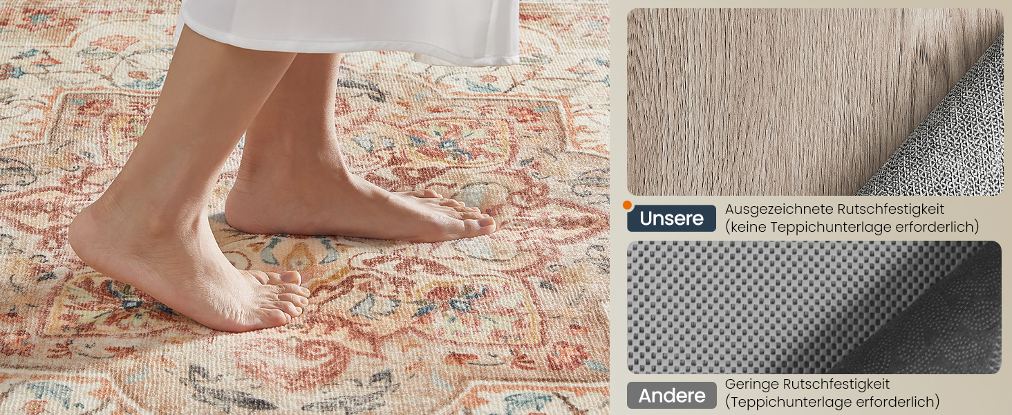 Килимок SONGMICS HOME Vintage, 120x170 см, для вітальні, спальні, кухні, коридору, їдальні, миючий, з антиковзаючим покриттям, TAR032G01 (Cappuccinobeige, 200B x 290L см)