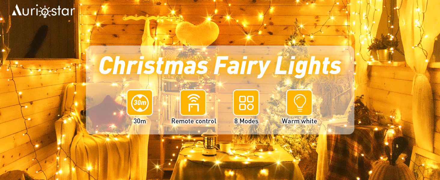 Ланцюжок прикрас 30м, 300 LED - гірлянда світлодіодна для дому та саду, 8 режимів, пульт, таймер, IP44, тепле світло, для вечірки, саду, весілля