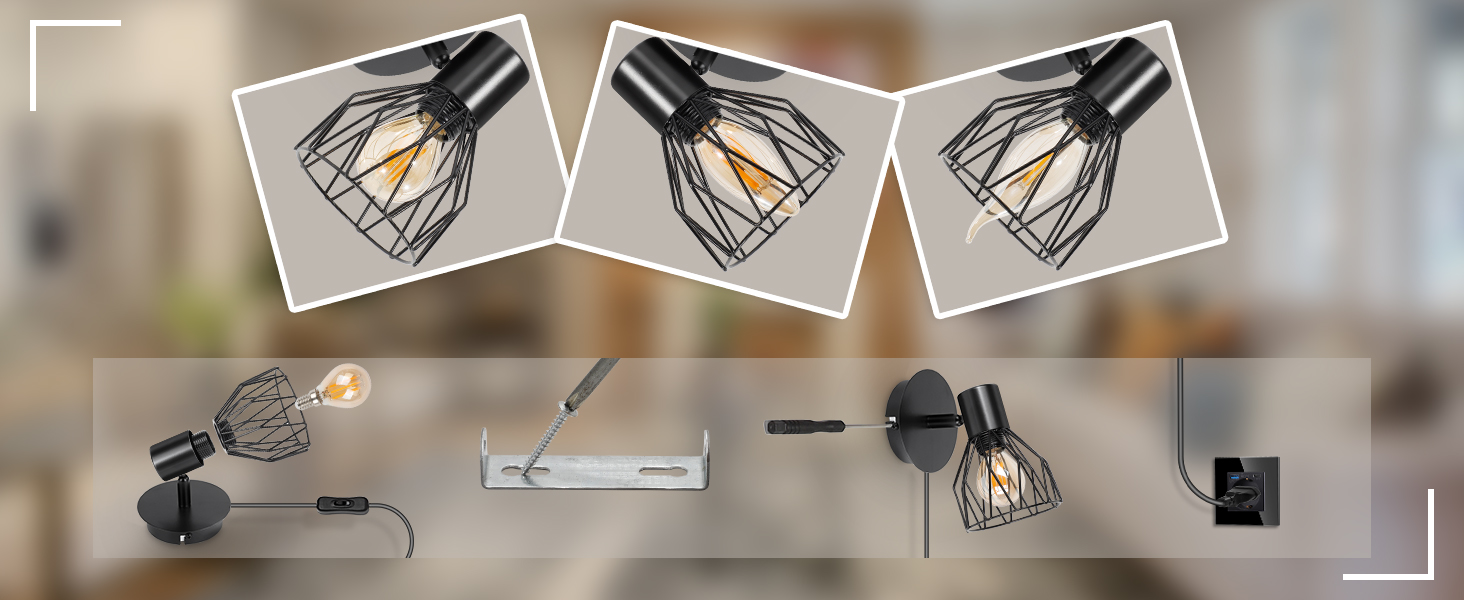 LED-стінні світильники Kimjo з акумулятором, диммування, поворотні, з таймером, E14, 2 шт. (чорний)