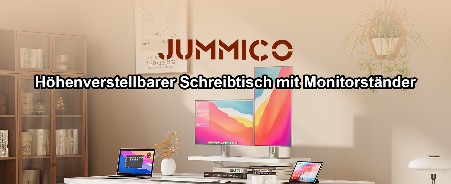 Електричний регульований стіл JUMMICO з підставкою для монітора, 120 x 60 см, білий
