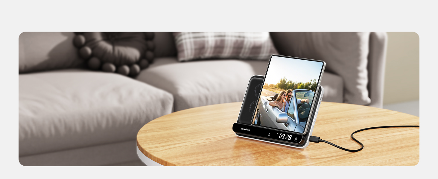 Бездротова зарядка SwanScout 30W для Samsung Galaxy Z Fold 7/S25 Ultra/S25, iPhone 17/16, Galaxy Watch 8/7/6 – швидка зарядка