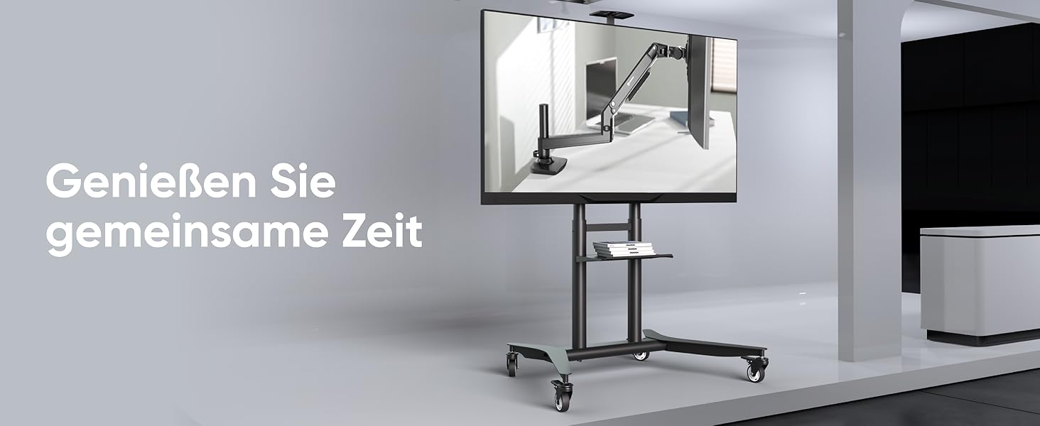 ONKRON Mobile TV Stand - Adjustable Height, VESA 600x400 - Fits 32-75 inch Flat & Curved TVs up to 60kg