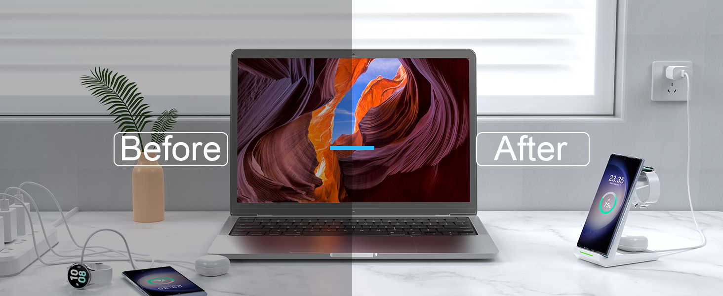 Бездротова зарядна станція NANAMI 3-в-1 для Samsung Galaxy Watch 7/6/5/4, Buds, S26/S25/S24/S22/Z Flip/Fold, Note 20 - Біла