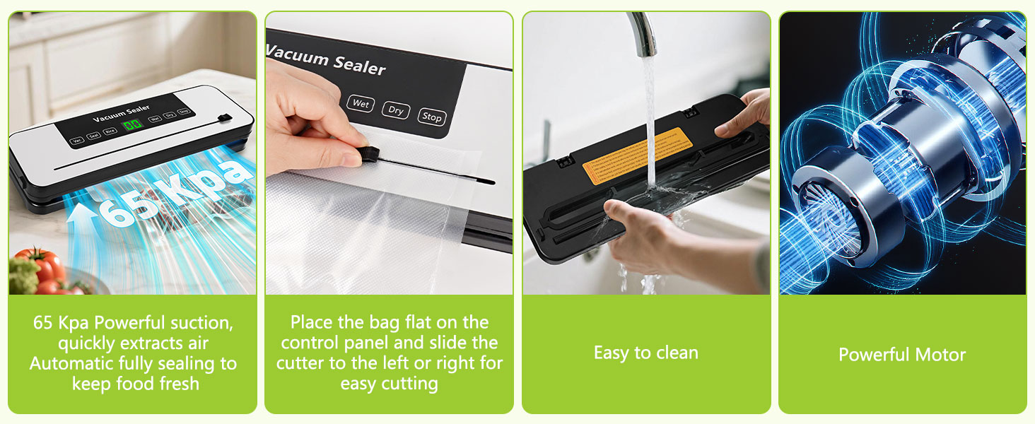 Вакуумний пакувальник Vakuumiergerät Profi з LED-дисплеєм, 50 пакетів, вбудований різак, функції 'Волого/Сухо', для кухні та їдальні