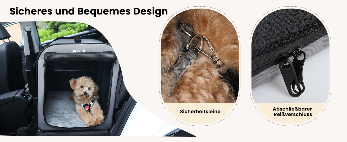 Транспортна переноска для собак Pecute, 61 x 52 x 45 см, сіра. Зручна, складана, з вентиляцією та ролетним віконцем. Ідеально для подорожей автомобілем.