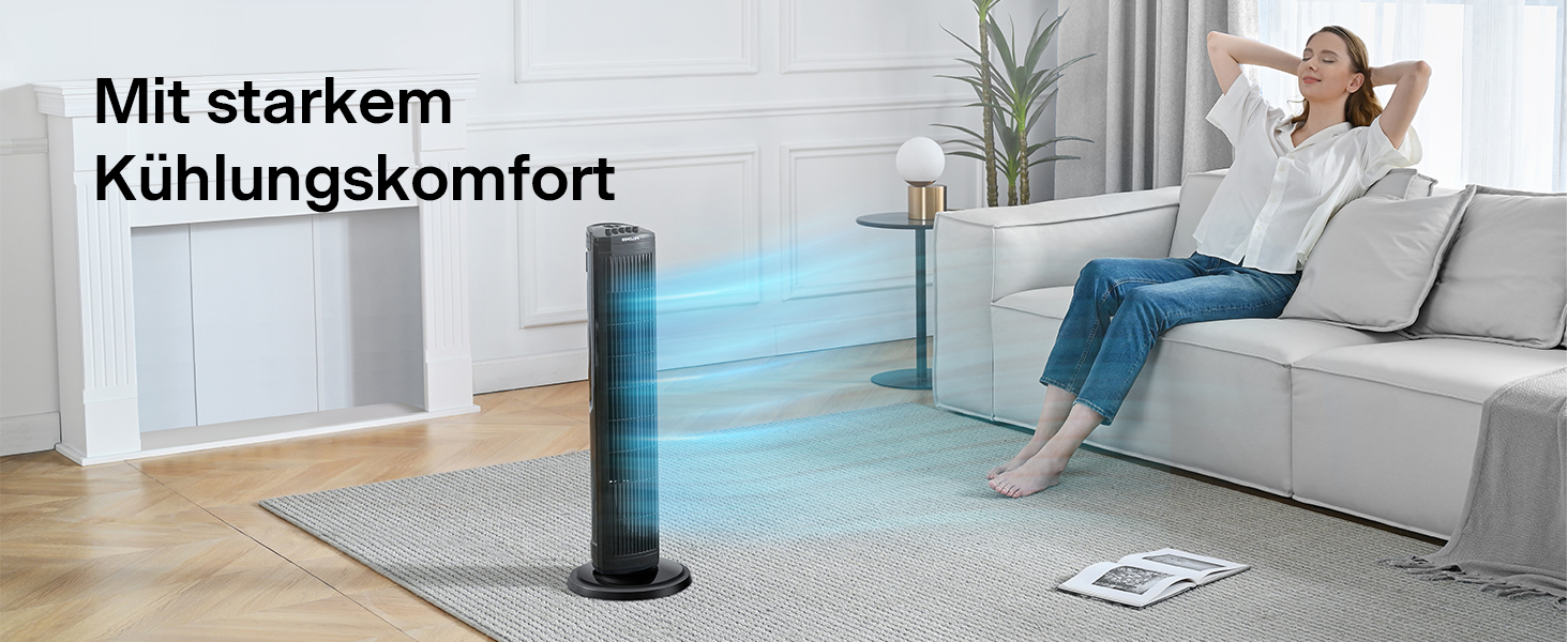 PELONIS 76 см Турбовентилятор з осциляцією, 3 швидкості, таймер 8H, тихий та компактний для дому/офісу (чорний)