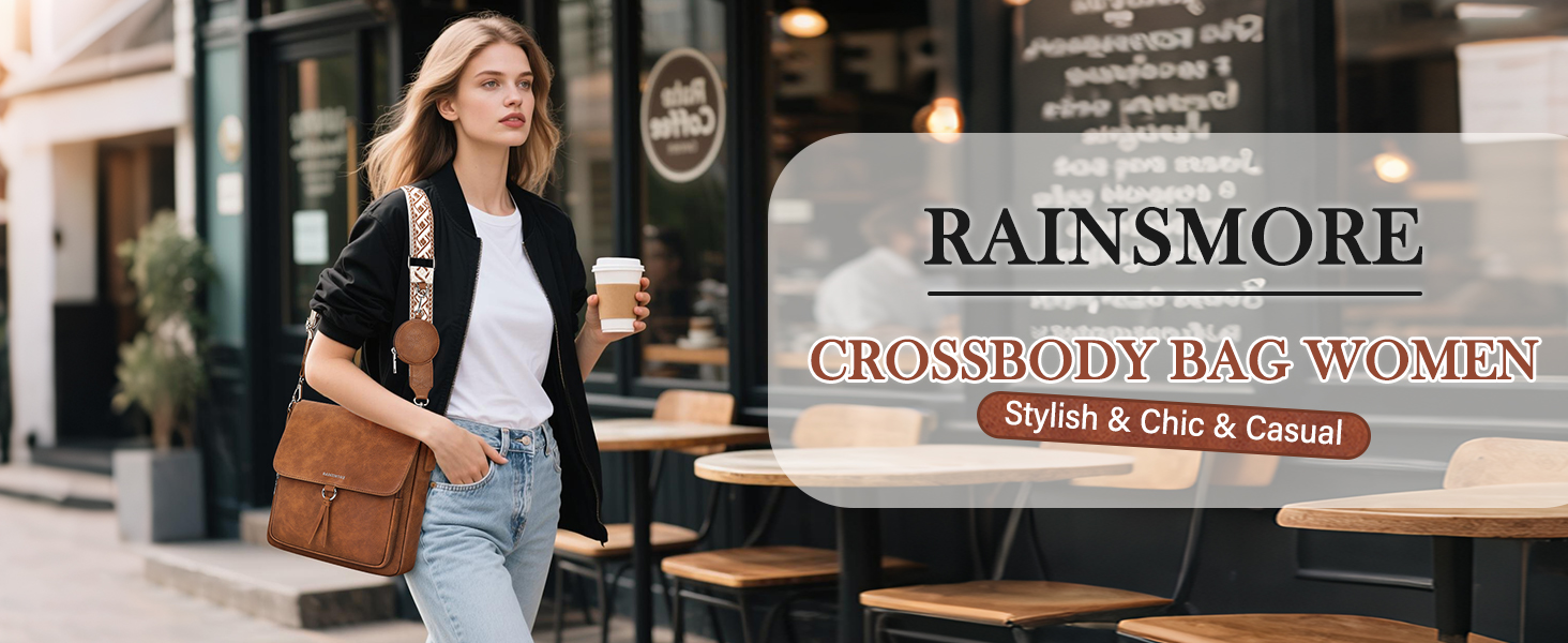 Сумка жіноча RAINSMORE середнього розміру через плече, шкірзам PU, чорно-коричнева