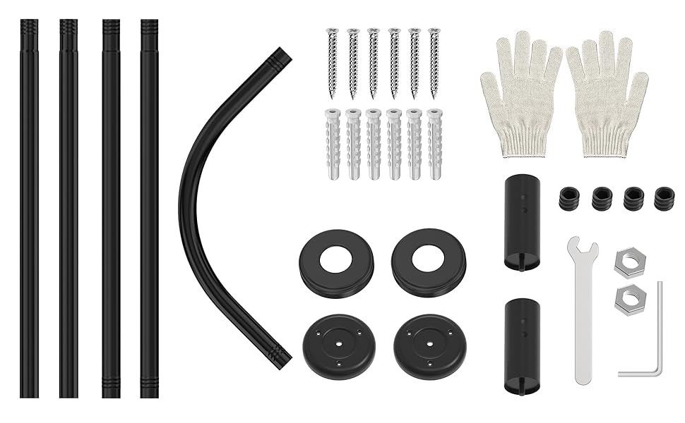 Штанга для душу L-подібна, регульована, 75-170 см, нержавіюча сталь, чорний колір, з кільцями для душу, для ванної кімнати, ванни, роздягальні
