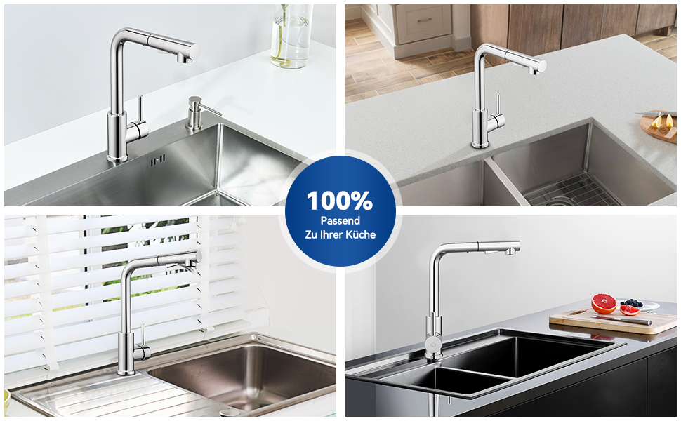 Змішувач кухонний висувний CECIPA з донним виливом, нержавіюча сталь, 2 режими, 360° оберт, матовий, для кухні