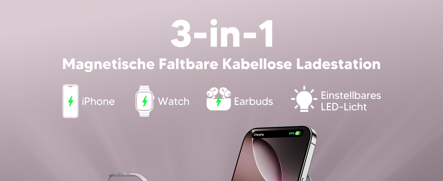 Зарядний пристрій MagSafe 3-в-1 для iPhone та Apple Watch/AirPods (Рожевий)