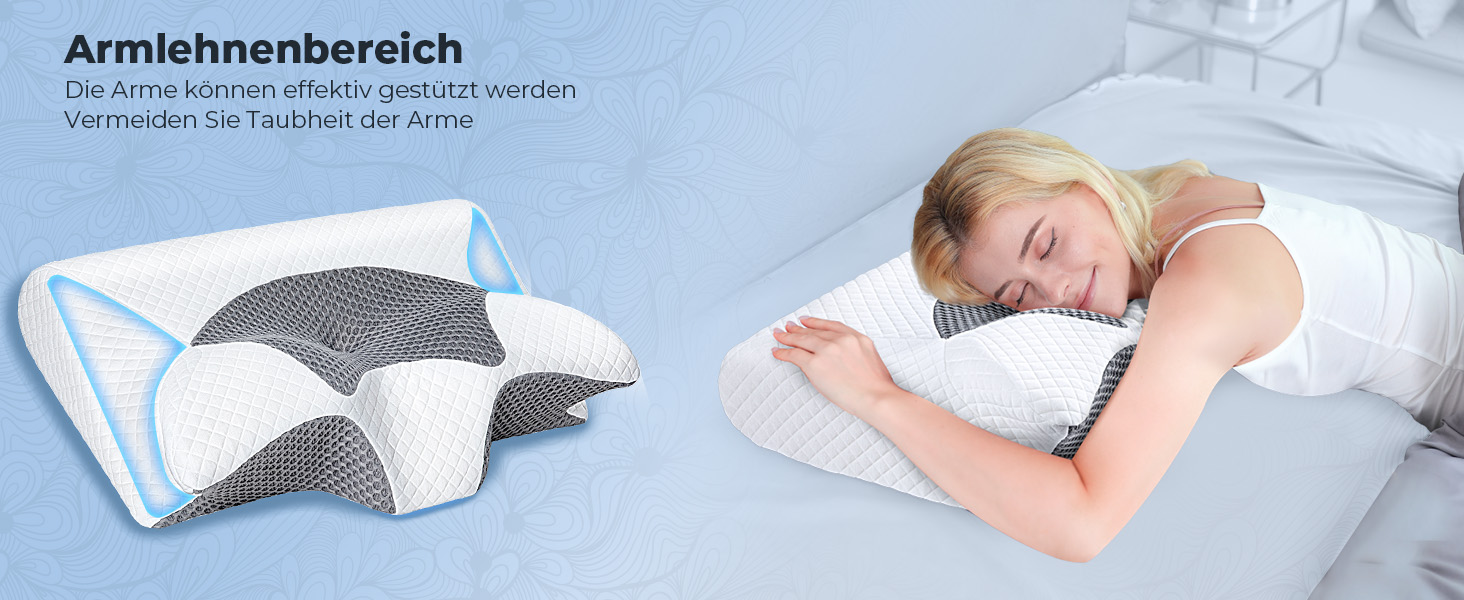 Подушка для шиї Saheyer з Memory Foam, 2-в-1: підтримка шиї, подушка для голови, для сну на боці, на животі та на спині, знімний та дихаючий чохол, 59 * 43 * 12/15 см, сіро-білий