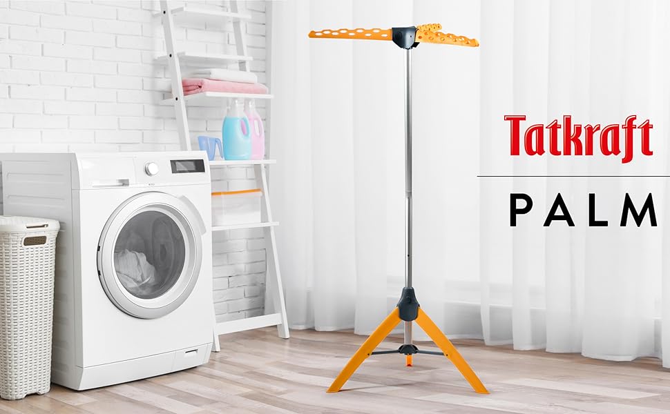 Сушарка для білизни Tatkraft Art Moon Palm, сталева, складна, антикорозійна, місткість 30 кг або 42 вішалки, компактна, помаранчева