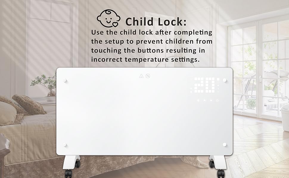 Конвектор DONYER POWER 2000W з Wi-Fi, білий, настінний/підлоговий, таймер, пульт керування, скляна панель