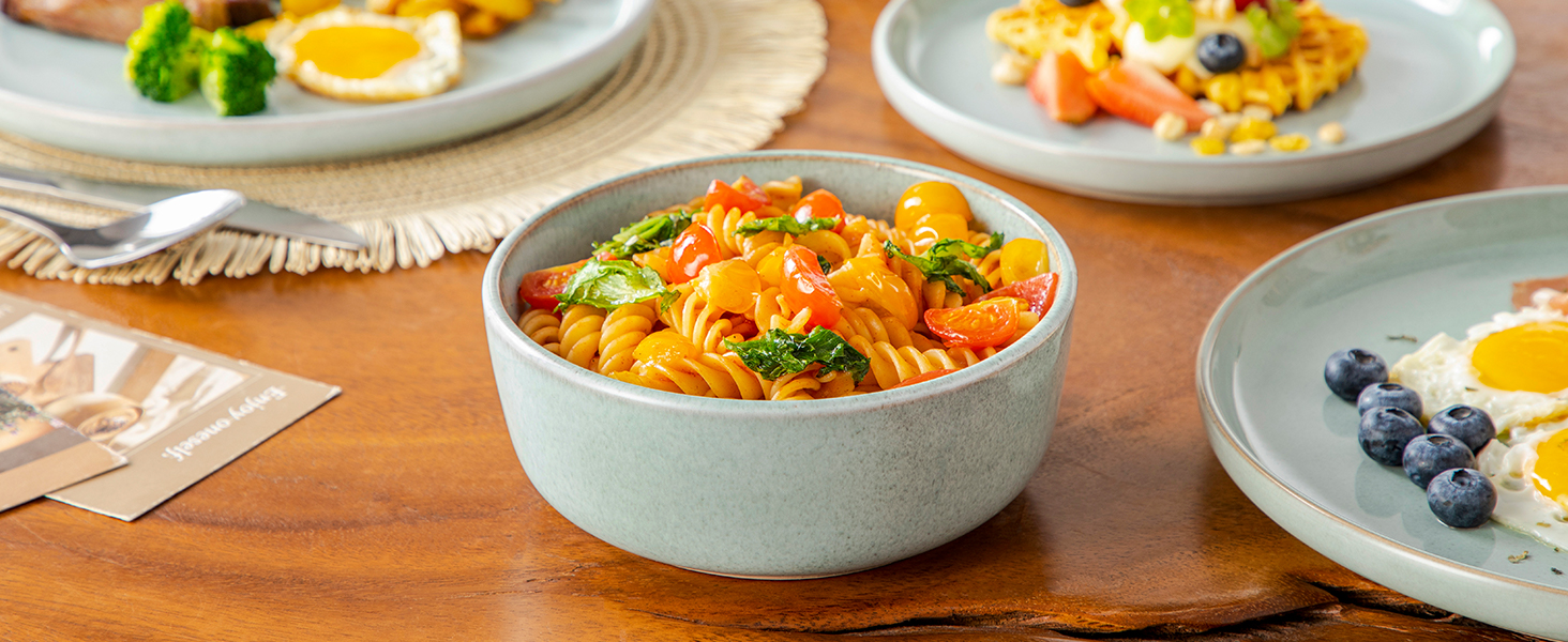 Набір посуду Steingut vancasso ANYA Mintgrün (18 предметів) - 6 осіб, сучасний сервіз з тарілок та мисок, сумісний з посудомийною машиною та мікрохвильовою піччю