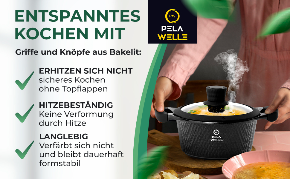 Набір каструль Pela Welle® Induktion [15 предметів, керамічне покриття] з кухонними аксесуарами, антипригарні каструлі для індукційних плит | Чорний колір | Набір каструль | Набір каструль для індукції | Каструлі | Набори каструль